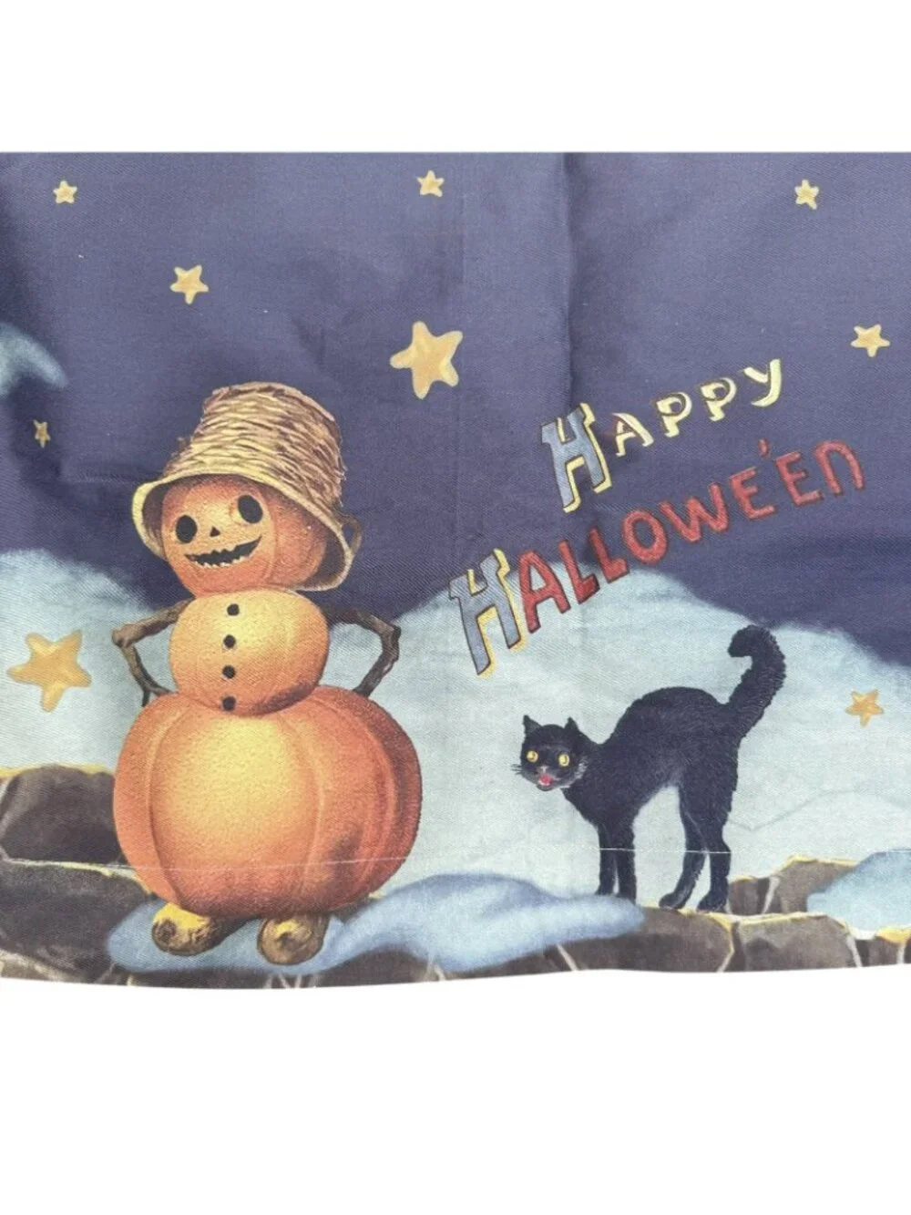 Williams Sonoma Halloween Tablecloth Skeleton Pumpkin Cat Cotton 70